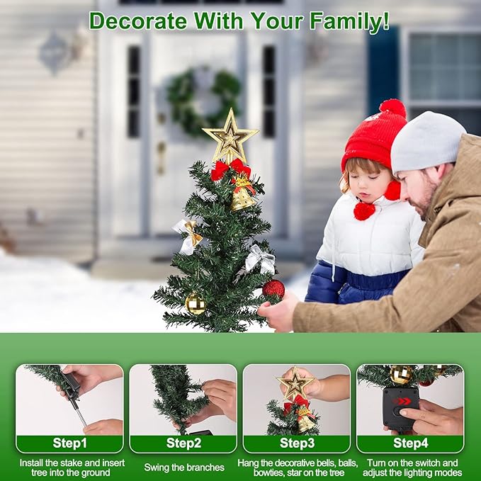 4 Pack Solar Christmas Decorations Tree Lights, Upgraded Outdoor Solar Stake Decorative Lights Xmas Tree W/20 LED-RGB Lights, IP65 Waterproof, Dual Lighting Modes,for Garden Pathway Lawn Patio