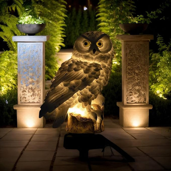 Owl Figure Solar LED Lights, Resin Garden Waterproof owl Figurine with Stake for Outdoor Yard Pathway. (White) | Lumora