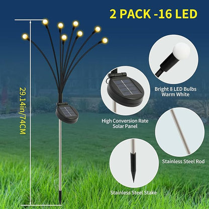 Solar Lights Outdoor Waterproof 2 Pack of 16 LEDs Garden Patio Firefly Decoration Unique Gifts Women Grandparents