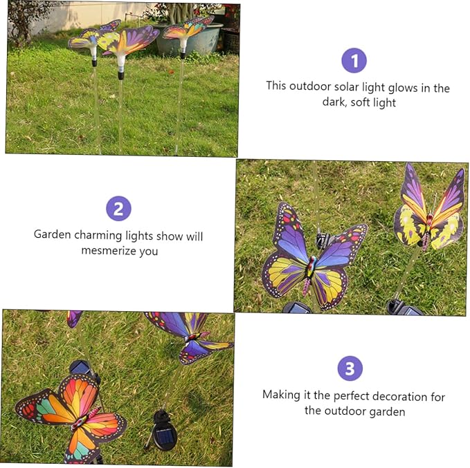 TOYANDONA 3pcs LED Solar Color Changing Butterfly Garden Lights Set Waterproof Outdoor Decorative Solar Pathway Lamps for Lawn and Backyard