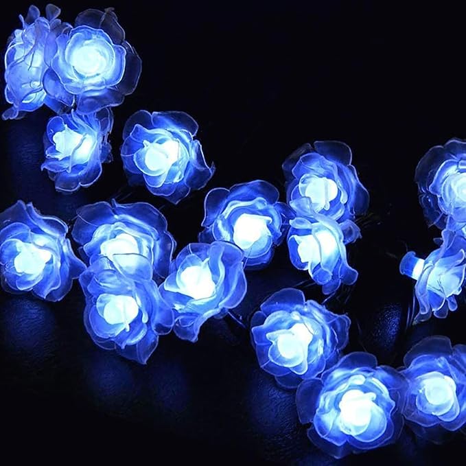 Solar Heart Lights, Outdoor Heart Lights 30LED 19.7ft with 8 Mode Working Lighting Waterproof for Christmas Tree Party Wedding Garden Decorate (Rose-Blue)