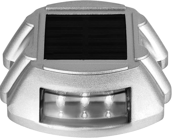 Happybuy 12-Pack Solar Driveway Lights: Bright White, 6 LEDs, Waterproof, Aluminum, Silver