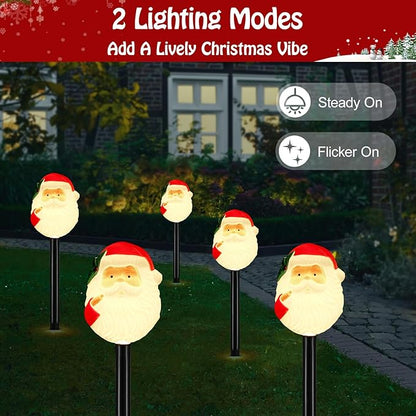 Lewondr Solar Christmas Pathway Lights, 5 PCS Solar Christmas Decorations Outdoor with 2 Lighting Modes, Santa Claus Lights with Garden Stake, Waterproof Garden Yard Lawn Patio Walkway Holiday Decor