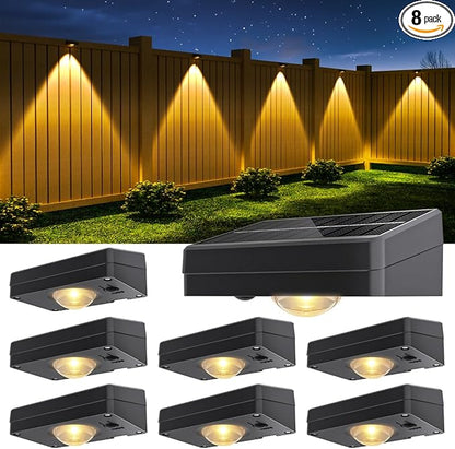 NIORSUN Solar Fence Lights Outdoor Waterproof,Warm & Cool White RGB，8 Pack LED Spot Lens Deck Lights 9 Mode，Solar Powered Wall Lighting Decor for Outside Patio Step Backyard Railing Pool Black