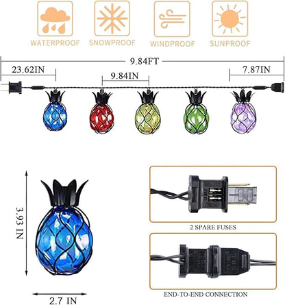 Vigdur Pineapple String Lights - Outdoor Patio Lights Plug in with 10 Pineapple Bulbs Connectable, Indoor String Light for Bedroom Bistro Tiki Decor(10FT