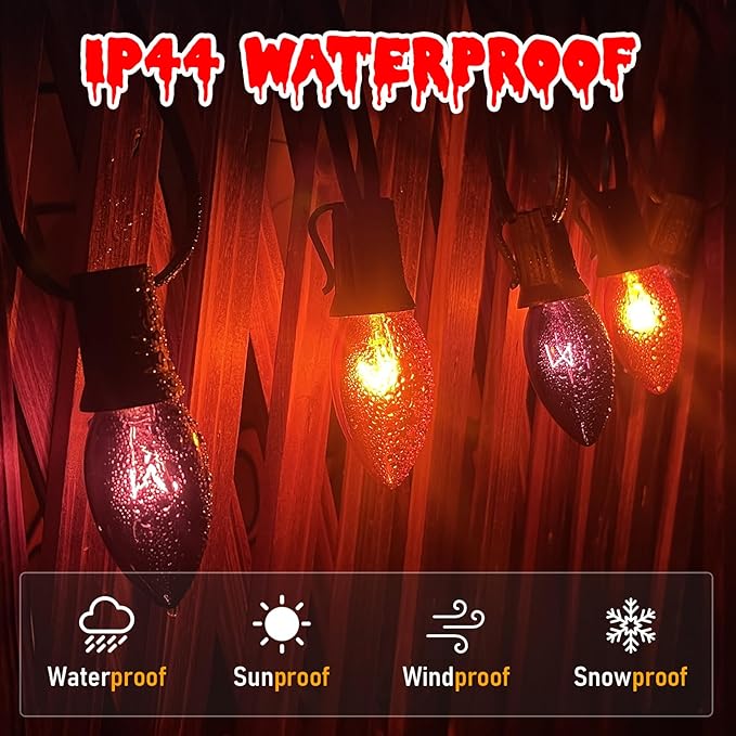 Halloween Pathway Lights Outdoor,19.5Ft C9 Halloween Stake Lights with 10 Clear Orange Black C9 Bulbs, Connectable | Lumora