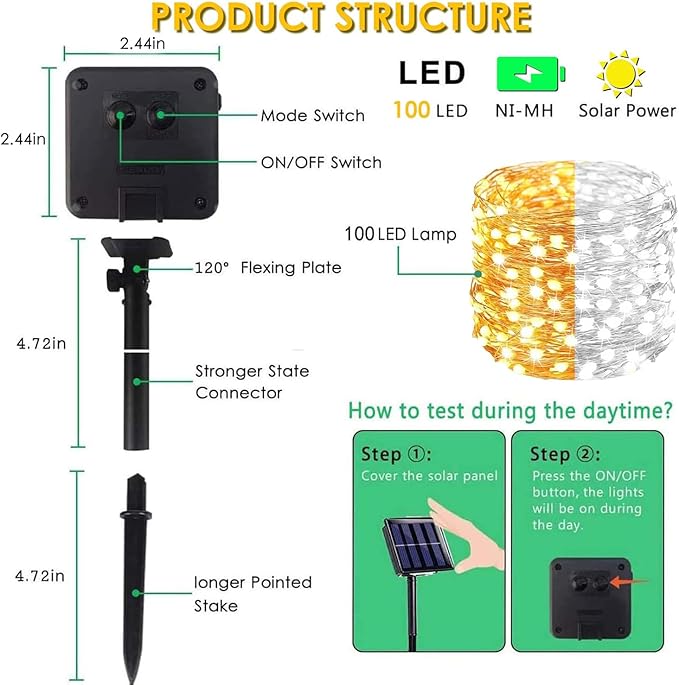(Warm White ⇋ Cool White) Solar Christmas String Lights Outdoor, 2-Pack Total 80FT 200 LED Solar Twinkle Lights | Lumora