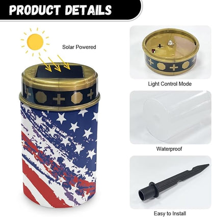 USA Flag Print Garden Lights Outdoor Decorative - Cemetary Solar Lights for Remembrance Lawn