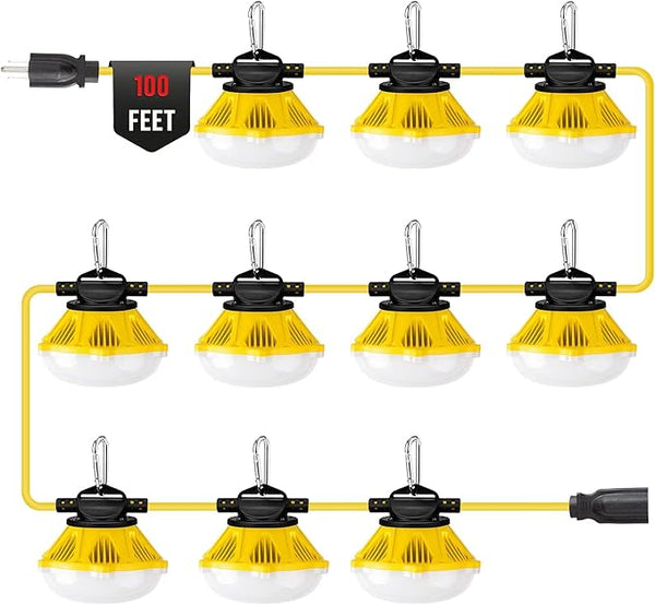 100 FT Construction String Lights - String Light Indoor - Commercial Outdoor String Lights - Patio Hanging Lights | Lumora