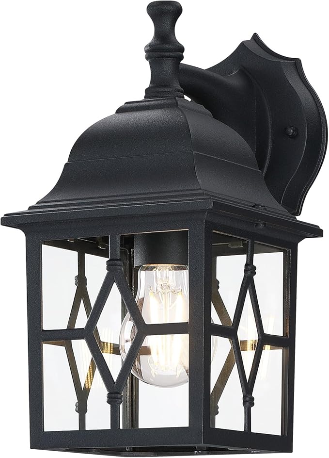 LIT-PaTH Outdoor Wall Lantern, Large Exterior Wall Light Fixture, E26 Base, Matte Black Anti-Rust Aluminum Porch | Lumora