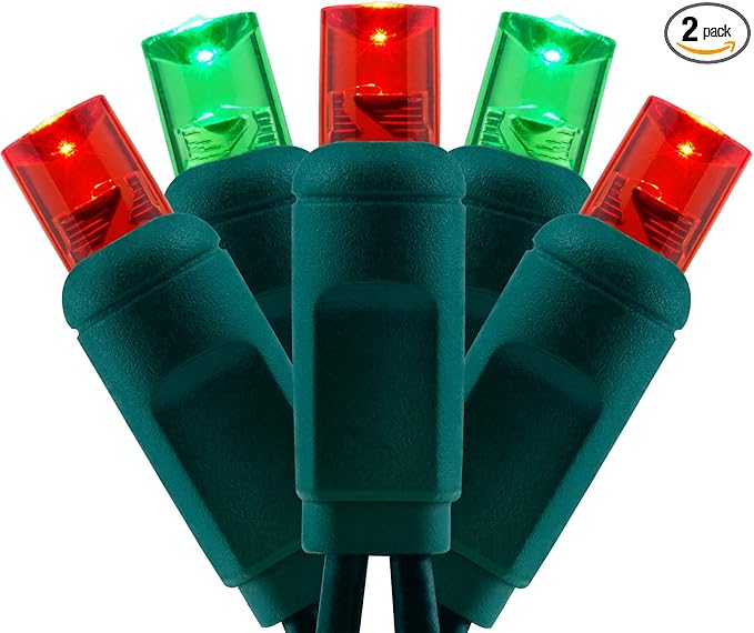 Red and Green One-Piece Wide Angle Christmas Lights 140 Count 48 Feet, 2 Sets 70 LED 24 ft High Waterproof 5mm UL Certified String Light (Red & Green)