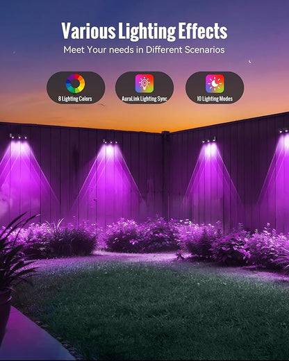 Solar Outdoor Fence Lights Solar Powered, 60LM RGB Outdoor Solar Lights with Sync Group Control & 10 Light Modes, Solar Lights Outdoor Waterproof IP65 for Outside Porch, Wall, Deck (16 Pack)
