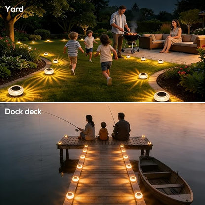 Solar Deck Lights Outdoor - IP67 Waterproof Dock Lights Solar Powered, 12PK Solar Driveway Lights Outdoor Step Lights for Sidewalk Garden Pathway Yard Stair(Warm White)