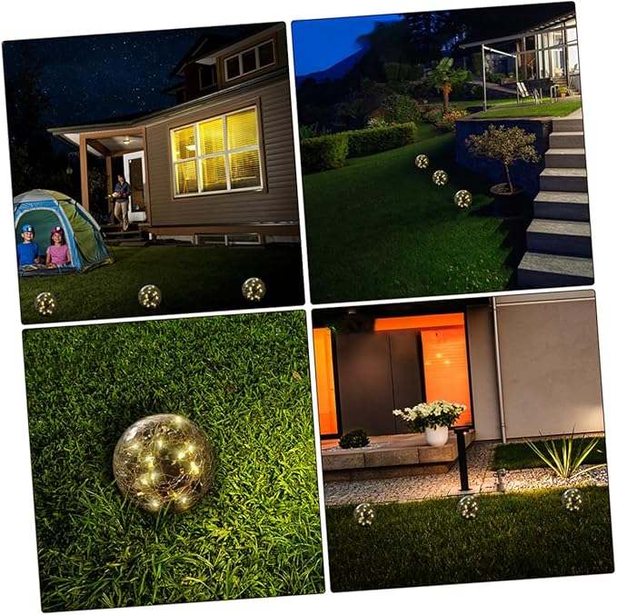 POPETPOP LED Crackle Ball Light LED Solar Garden Ground Lamp for Outdoor Decor Waterproof Light for Pathway and Lawn