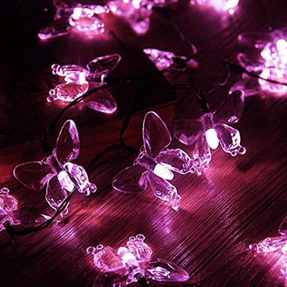 Solar String Lights, Waterproof 16ft 20LED Butterfly Christmas Fairy Lights Decorative Lighting for Home Party Wedding Patio Garden Porch Balcony (Pink)