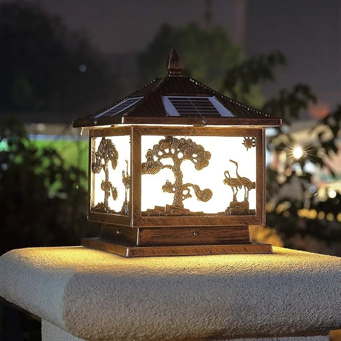 Outdoor lamp LED Outdoor Solar Column Light Classical Traditional Square E27 Edison Porch Pillar Lantern Waterproof | Lumora