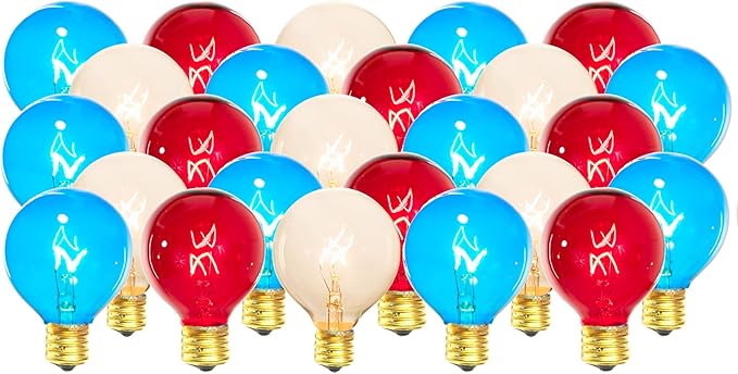 EST. LEE DISPLAY L D 1902 Incandescent Multicolor Red, White, Blue G50 Globe Light Bulbs Transparent Steady E17 Box of 25