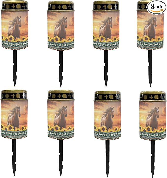 Western Aztec Horse Solar Light for Garden Yard,Horse Solar Pathway Lights Outdoor Waterproof Landscape Lighting Solar Lantern Flameless Warm White Lights Sunflower