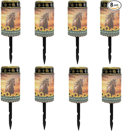 Western Aztec Horse Solar Light for Garden Yard,Horse Solar Pathway Lights Outdoor Waterproof Landscape Lighting Solar Lantern Flameless Warm White Lights Sunflower