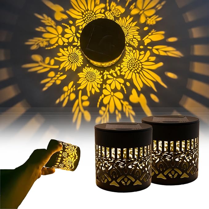 Decorative Solar Mandala Lights, Solar Mandalas Garden Lights Outdoor, New Metal Solar Powered Outdoor Deck Step Wall Light, Waterproof, for Garden Post Patio Backyard Yard Decor (Sunflower,2Pcs)