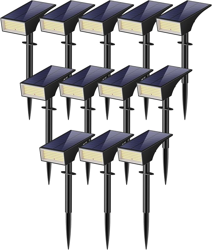 Koicaxy Solar Lights Outdoor Waterproof 12 Pack IP65, 100 LEDs 4 Light Modes, Higher Charging Efficiency, Auto On/Off Solar Landscape Spotlights for Garden Decor Yard Pathway Patio - Cool White