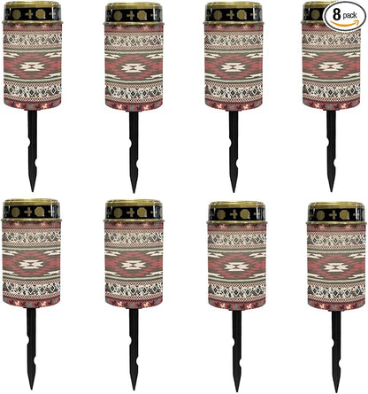 Red Western Aztec Solar Lights for Outdoor,Waterproof Solar Lantern for Outside,Flameless Solar Garden Stake Lights for Yard Patio Walkway Lights LED Warm White Lantern Spotlights