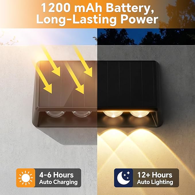 Solar Fence Lights Outdoor, Bigger & Brighter 4-LED Fence Lights Solar Powered with 3 Modes, IP65 Waterproof Solar Lights for Outside, Backyard, Patio, Yard, Railing, Wall, Pool - 4 Pack