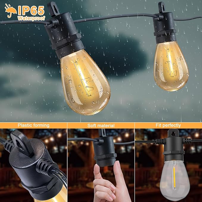 100FT Patio String Lights Outdoor Waterproof IP65, Line Voltage 110V Bistro Lights with Shatterproof Edison Vintage | Lumora