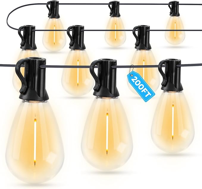 LED Outdoor String Lights, 200FT Waterproof Patio Lights with 62 Shatterproof S11 Plastic Bulbs, 2700K Warm White Edison Hanging Lights for Backyard, Garden, Porch, Bistro