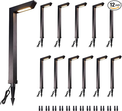 Low Voltage Pathway Lights 12V, 3CCT LED Landscape Path Lights, Outdoor Waterproof Wired 5W 235LM, Black Aluminum Garden Yard 12 Pack
