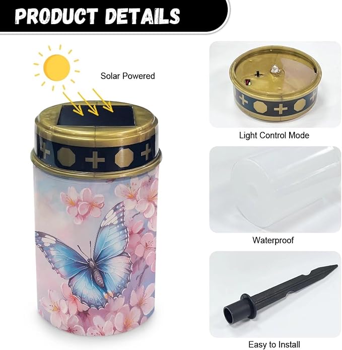 Butterfly Flower Solar Lights for Cemetery Gravesite Outdoor Solar Lights for Yard Decorative Cemetery Candle | Lumora