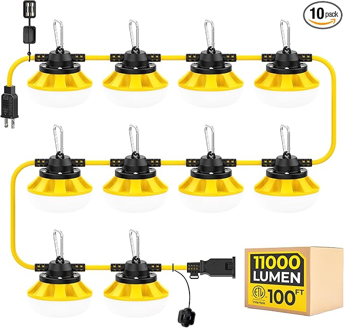 100ft Construction String Lights: 100w 11000lm ETL Certified Bright Industrial Outdoor Temporary Lighting Led | Lumora