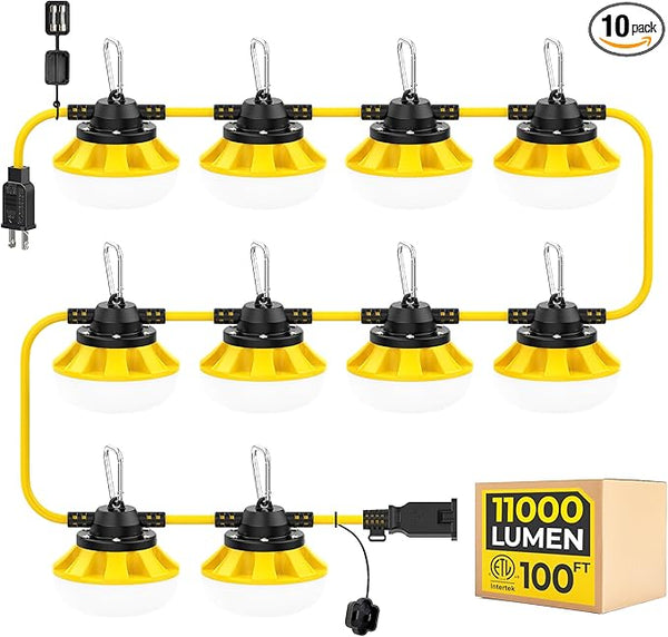 100ft Construction String Lights: 100w 11000lm ETL Certified Bright Industrial Outdoor Temporary Lighting Led | Lumora