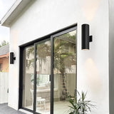 mirrea 18" Modern Outdoor Porch Light Patio Light in 2 Lights with Aluminum Cylinder and Tempered Glass Cover | Lumora