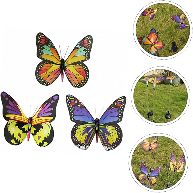 TOYANDONA 3pcs LED Solar Color Changing Butterfly Garden Lights Set Waterproof Outdoor Decorative Solar Pathway Lamps for Lawn and Backyard