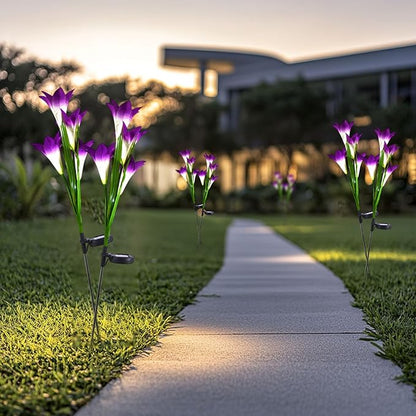 Outdoor Solar Lights, 2 Pack Solar Garden Lights with Lily Flowers, Waterproof Garden Light Outdoor - Yard Decorations for Patio Yard Decoration (Purple)