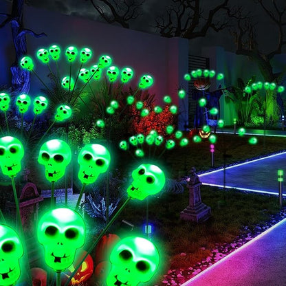 Halloween Solar Pathway Lights 2PK 12 LEDs Solar Outdoor Garden Stake Lights,Waterproof Pathway Light for Halloween Party Home Yard Patio Decorations Skull