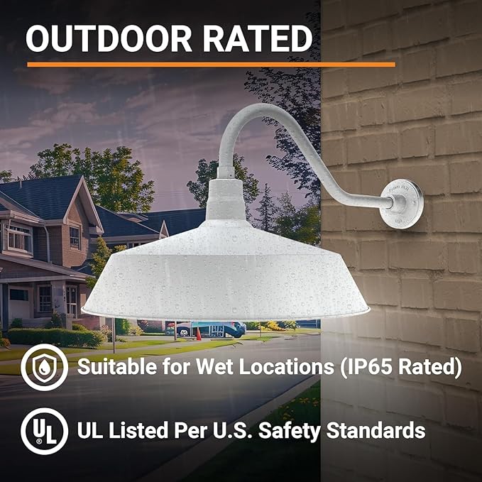 21in. White Oversized Outdoor Gooseneck Barn Light Fixture With 22in. Long Arm - Wall Sconce Farmhouse, Vintage | Lumora