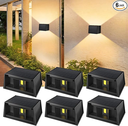 CORESLUX Solar Fence Lights Outdoor, Up and Down Outdoor Wall Lights, IP65 Waterproof Solar Fence Lights, Warm Outdoor Solar Lights for Backyard/Railing/Wall/Step/Patio, 6PCS