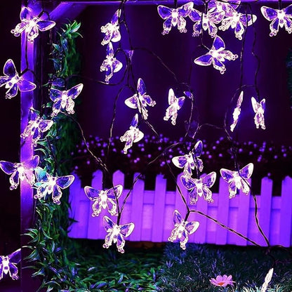 Solar String Lights, Waterproof 16ft 20LED Butterfly Christmas Fairy Lights Decorative Lighting for Home Party Wedding Patio Garden Porch Balcony (Purple)