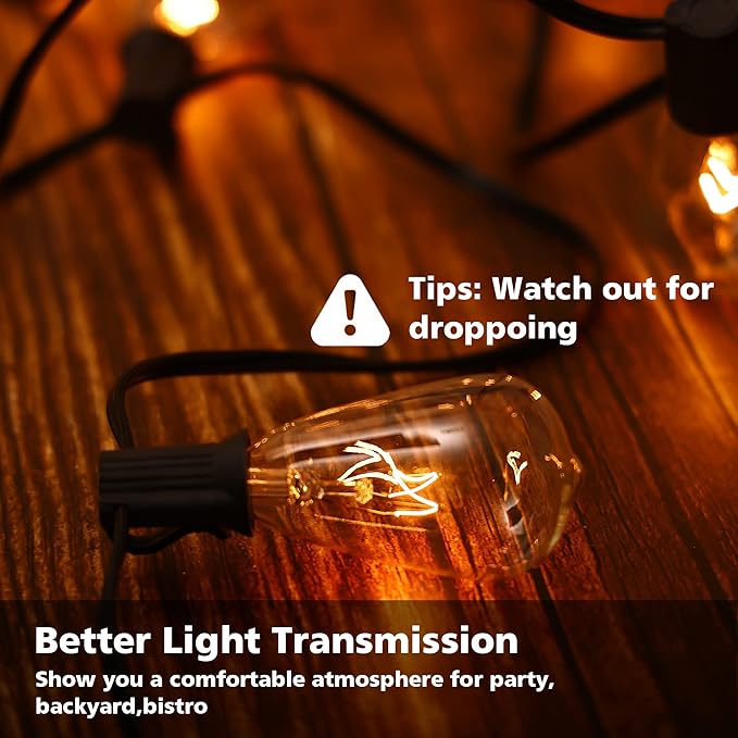 Elevon Led Light Bulb Outdoor String Lights 25 Ft, Waterproof Christmas Lights Patio ST38 Vintage Edison Bulbs (1 Spare), Outside Warm White Hanging Shatterproof Light Waterproof