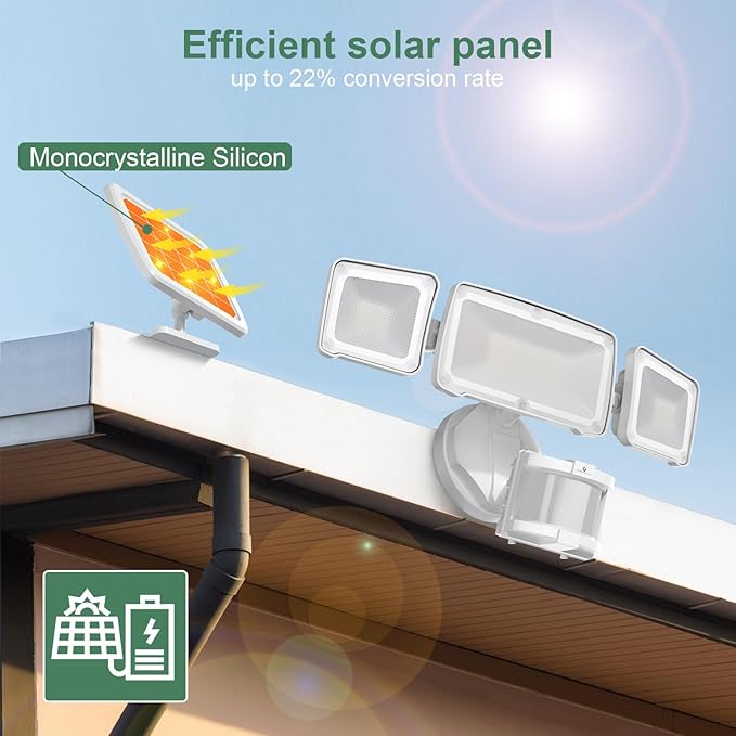 GLORIOUS-LITE Solar Security Lights 2400mAh LED Motion Sensor Light Outdoor, Rechargable 1600lm Solar Flood Light | Lumora