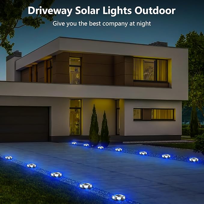 T-SUN Solar Driveway Lights Outdoor 24 Pack, Waterproof Deck Lights LED Blue Driveway Marker Light for Step Garden Sidewalk Stair Ground Pathway