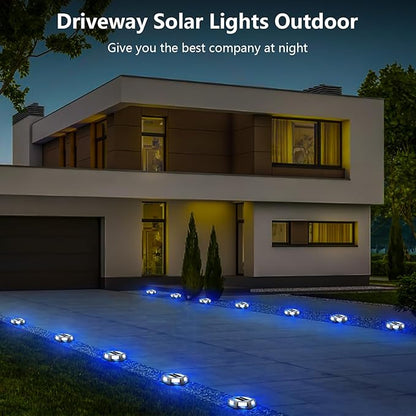 T-SUN Solar Driveway Lights Outdoor 12 Pack, Waterproof Deck Lights LED Blue Driveway Marker Light for Step Garden Sidewalk Stair Ground Pathway
