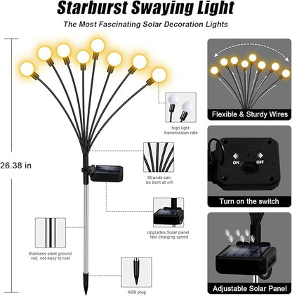 Solar Garden Lights,Solar Firefly Lights,8 Pack 64 Heads Solar Lights Outdoor Decorative,Sway by Wind, High Flexibility Iron Wire & Heavy Bulb Base,Yard Patio Pathway Lawn