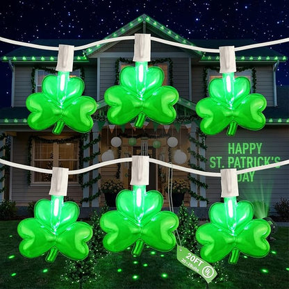 20Ft St Patrick's Day Lights Outdoor, Shamrock String Lights Plug in with 22 Shattproof LED Bulbs for Indoor and Outdoor Home Bar Garden Saint Patrick's Day Decor