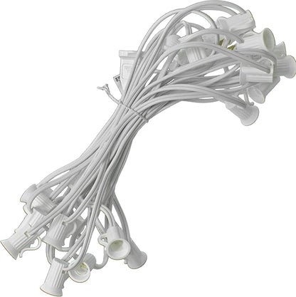 EST. LEE DISPLAY L D 1902 Outdoor Patio String Light Cords with Male & Female Plugs Green & White Wire 12in Spacing Sockets, 25FT Length (White, C7 - E12)