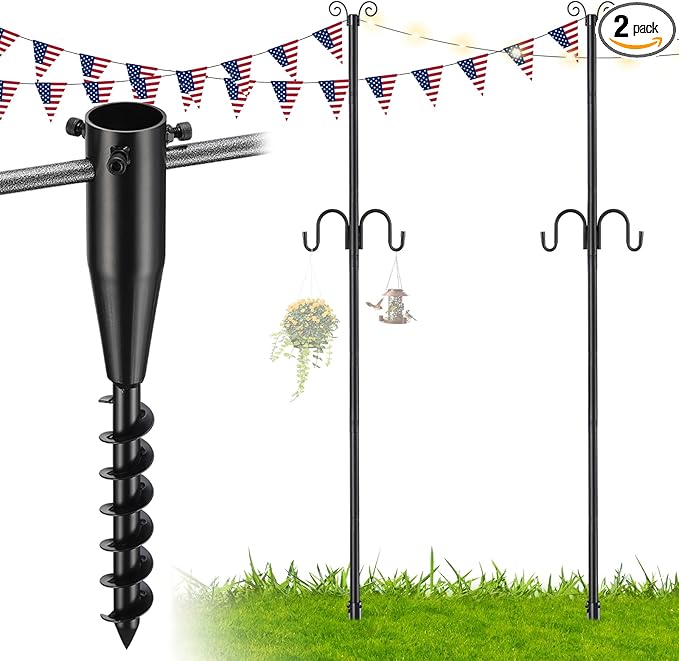 1.5 Inch Heavy Duty String Light Poles with 16.9” Spiral Ground Anchor - for Patio, Deck & Holiday Lighting, 8.5FT | Lumora