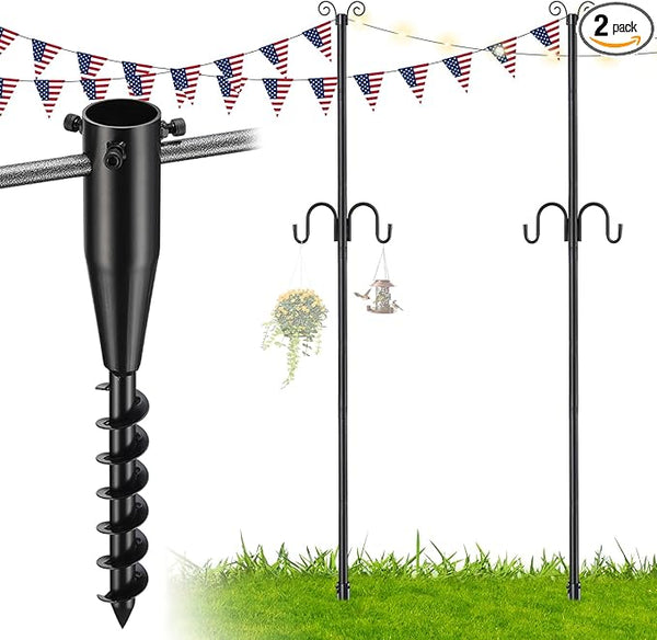 1.5 Inch Heavy Duty String Light Poles with 16.9” Spiral Ground Anchor - for Patio, Deck & Holiday Lighting, 8.5FT | Lumora