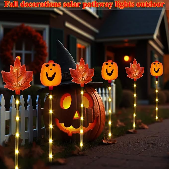 6 Pack Fall Decor Solar Maple Leaf Pumpkin Lights for Thanksgiving Decorations Outdoor,Waterproof Solar | Lumora